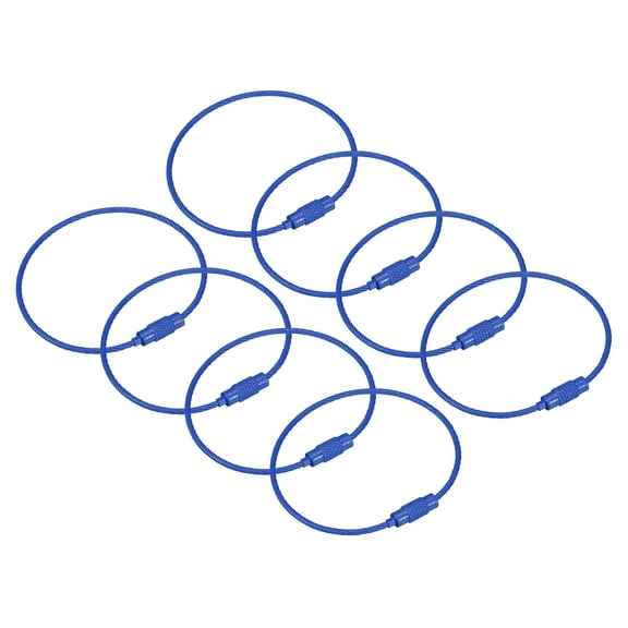 Uxcell Cable Key Rings 160mm Wire Keychain Twist Loops Sapphire Blue 8 Pack
