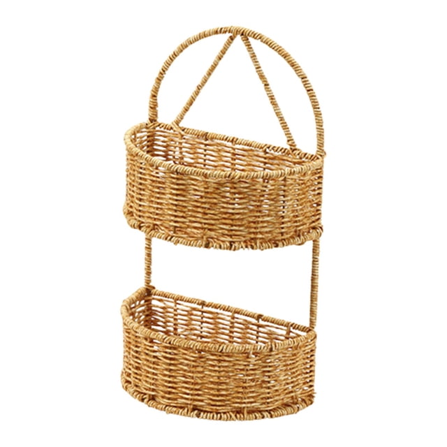 Cesta de pared grande tejida, organizador de almacenamiento colgante para macetas de cocina. Semicírculo 2 capas