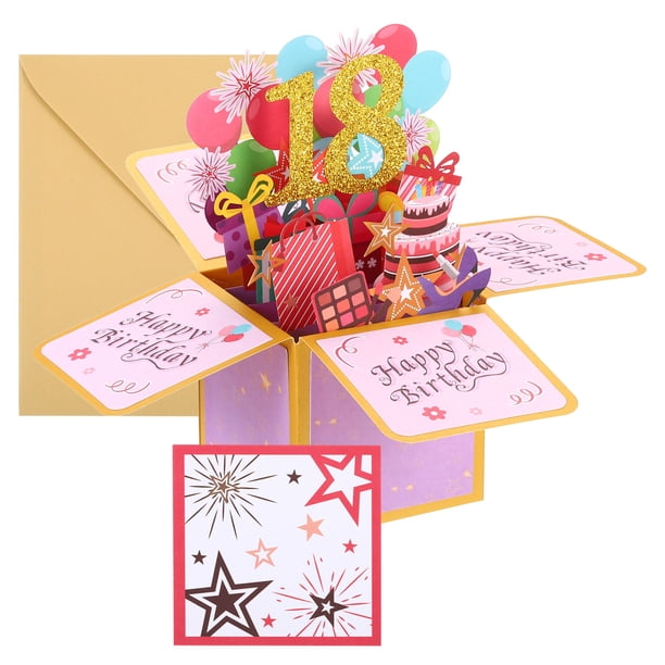 Tarjeta de cumpleaños 18 de Uxcell, tarjeta de cumpleaños emergente con tarjeta de felicitación y sobre, con foil dorado