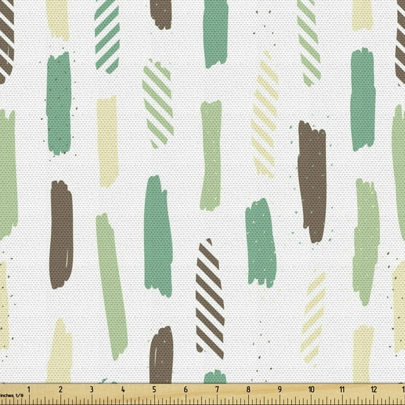 Paint Fabric by the Yard, Vertical Paintbrush Streaks with Stripes Modern Art, Decorative Upholstery Fabric for Sofas and Home Accents, 5 Yards, Sea Green Sepia by Ambesonne
