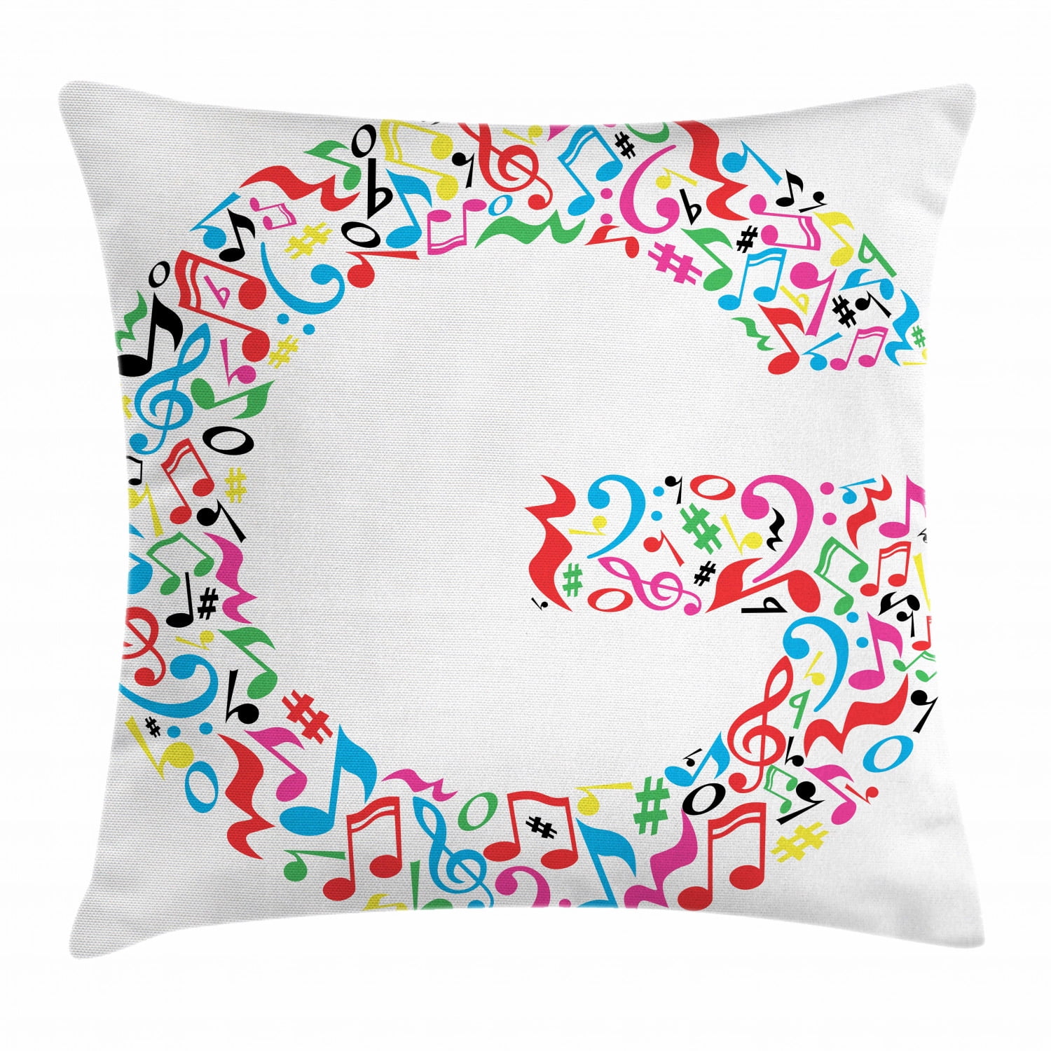 Letter G Throw Pillow Cushion Cover, Majuscule G and Music Inspired