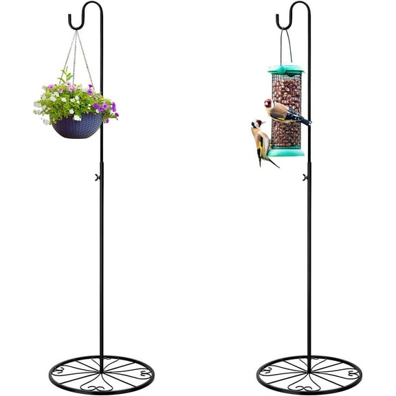 2 Pack Adjustable Black Iron Shepherds Hook 34"-55" Shepherds Hook Metal Hummingbird Feeder for Wedding Event and Home Decor Garden Outdoor Plants Lantern Mason Jar Wind Chimes Wedding