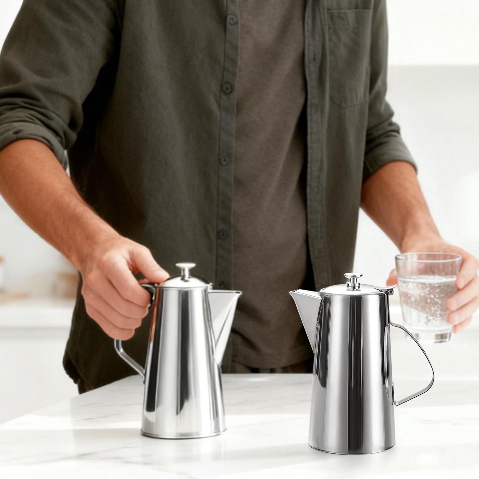 3 Pcs 67.6 Oz Stainless Steel Pitcher with Lid, Thickened Metal Cold Water Pitcher 4.5x3.1x9.1 in, Rustproof Iced Tea Pitcher for Home, Restaurant