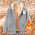thumbnail image 2 of Halloween Hoodies Women Unisex Patterned Zip Up Sweatshirt Long Sleeve Pullover Tops With Pockets Fleece Lined Warm Apparel Light Gray M, 2 of 3