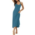 thumbnail image 1 of Vestido de pijama para mujer Inspire Chic con tirantes de espagueti, escote redondo, espalda cruzada, camisón largo en azul lago, 1 of 5