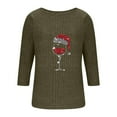 thumbnail image 3 of Christmas Tops for Women Trendy Wine Glass Printed Long Sleeve Ribbed Sweater T-Shirts Crewneck Holiday Outfits (S, Army Green), 3 of 6