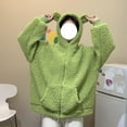 thumbnail image 6 of BiZtdJrK Teddy Fleece Jacket Women Cute Bear Ears Long Sleeve Zipper Hooded Jackets Loose Comfy Casual Winter Sweatshirt Coats with Pockets Green M, 6 of 7