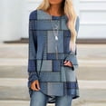 thumbnail image 3 of HAPIMO Rollbacks Womens Fall Fashion Shirts Casual Long Sleeve Trendy Geometric Tunic Tops Plus Size Crewneck Sweatshirts Teen Girls Clothes Blue L, 3 of 5