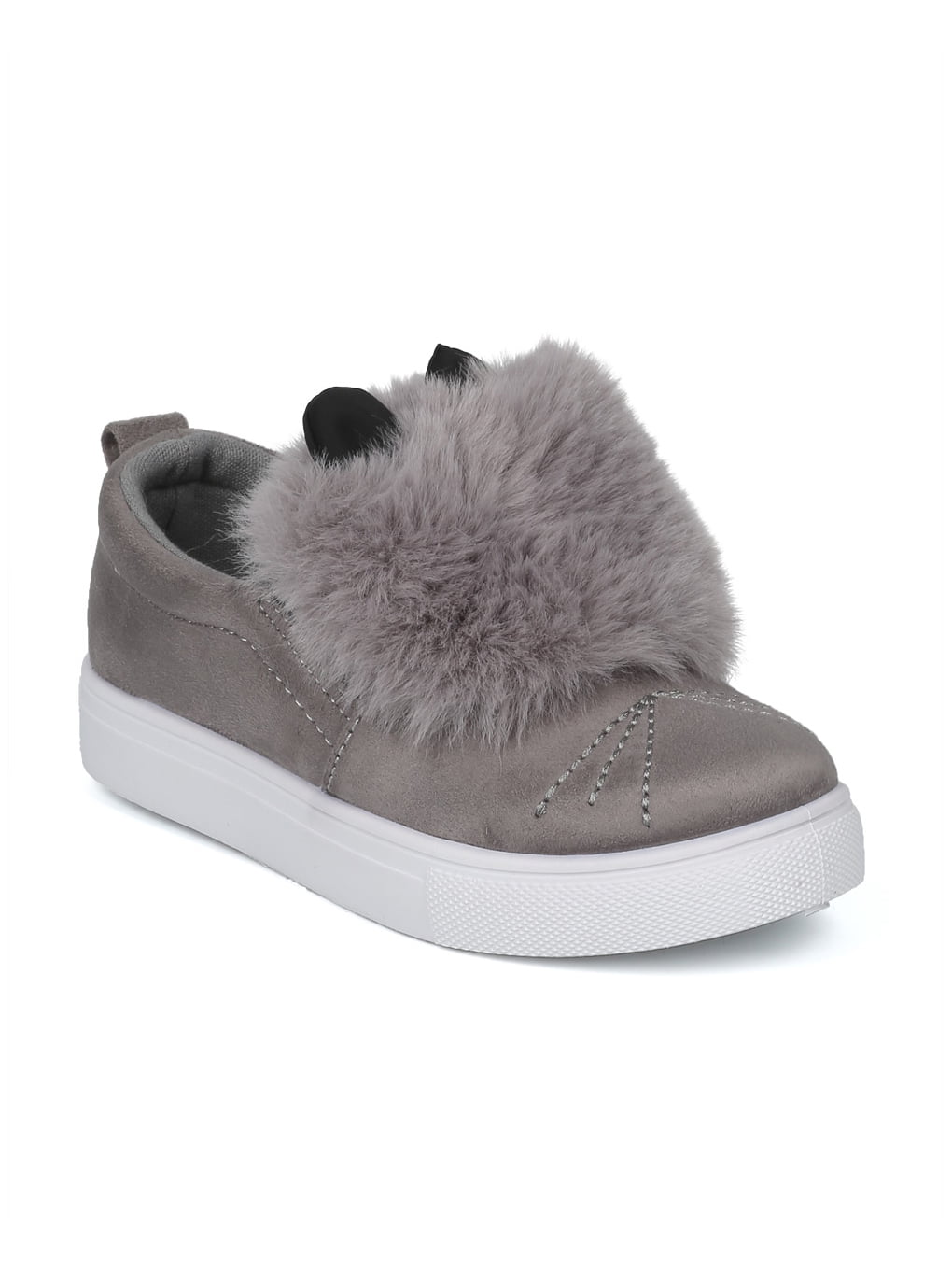 New Girl Betani Miss10G Faux Suede Fuzz Pom Pom Animal Slip On Sneaker