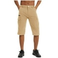 thumbnail image 4 of LbsKUS Men's Cargo Long Shorts Below Knee Length Capri Shorts Relaxed Fit Cargo Short Lightweight Ripstop Short Casual Hiking Shorts with Zipper Pockets,Khaki,M, 4 of 7
