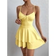 thumbnail image 4 of Women'S Tie Back Spaghetti Strap Mini Dress Tiered Ruffle Fit and Flared A Line Cute Short Party Dress Light Yellow L, 4 of 8