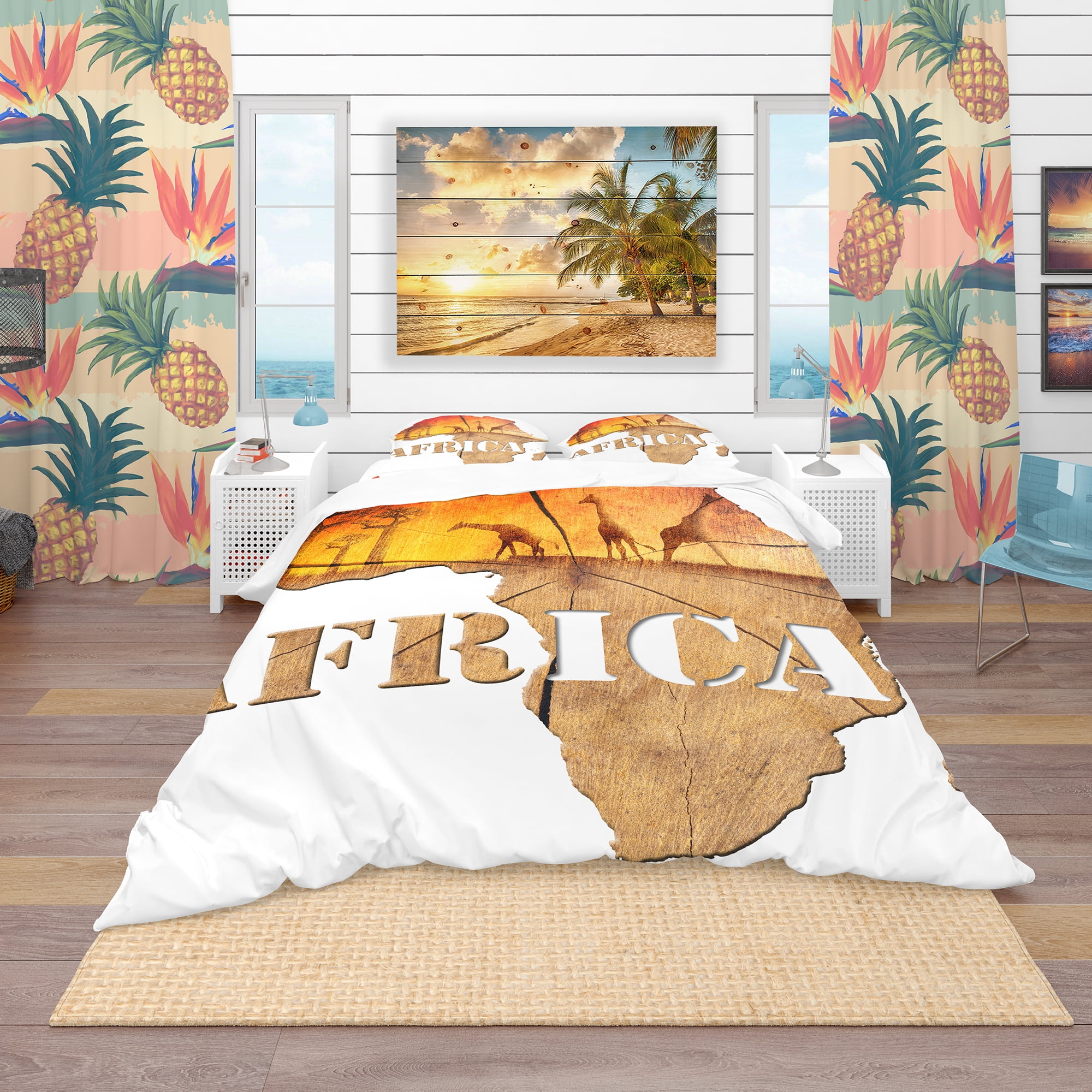 Designart 'Africa Map Wooden Illustration' Tropical Duvet Cover Set