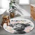 thumbnail image 3 of Small Round Rug 3Ft Washable Non-Slip, Black Cow Floral Circle Area Rugs for Living Room Bedroom, Grey Wooden Farmhouse Animals Indoor Floor Mats Carpet Runner for Home Decor, 3 of 8