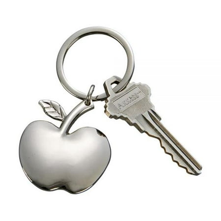 Silver Photo Key Tag - 3 in. Bright Apple Shaped Key Chain, Nickel Plated - Silver