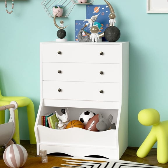 Catrimown White Tall Dresser for Bedroom, 3 Drawer Dresser Wood, Vinatge Toy Dresser for Kid's Room, White