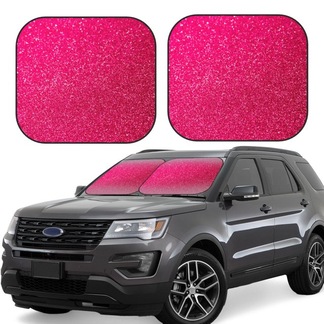 Fotbe Rose Red Glitter Juego de 2 Piezas de Parasoles para Parabrisas | Bloqueador Solar para Auto | Accesorios Plegables para Protección Solar Interior-Large