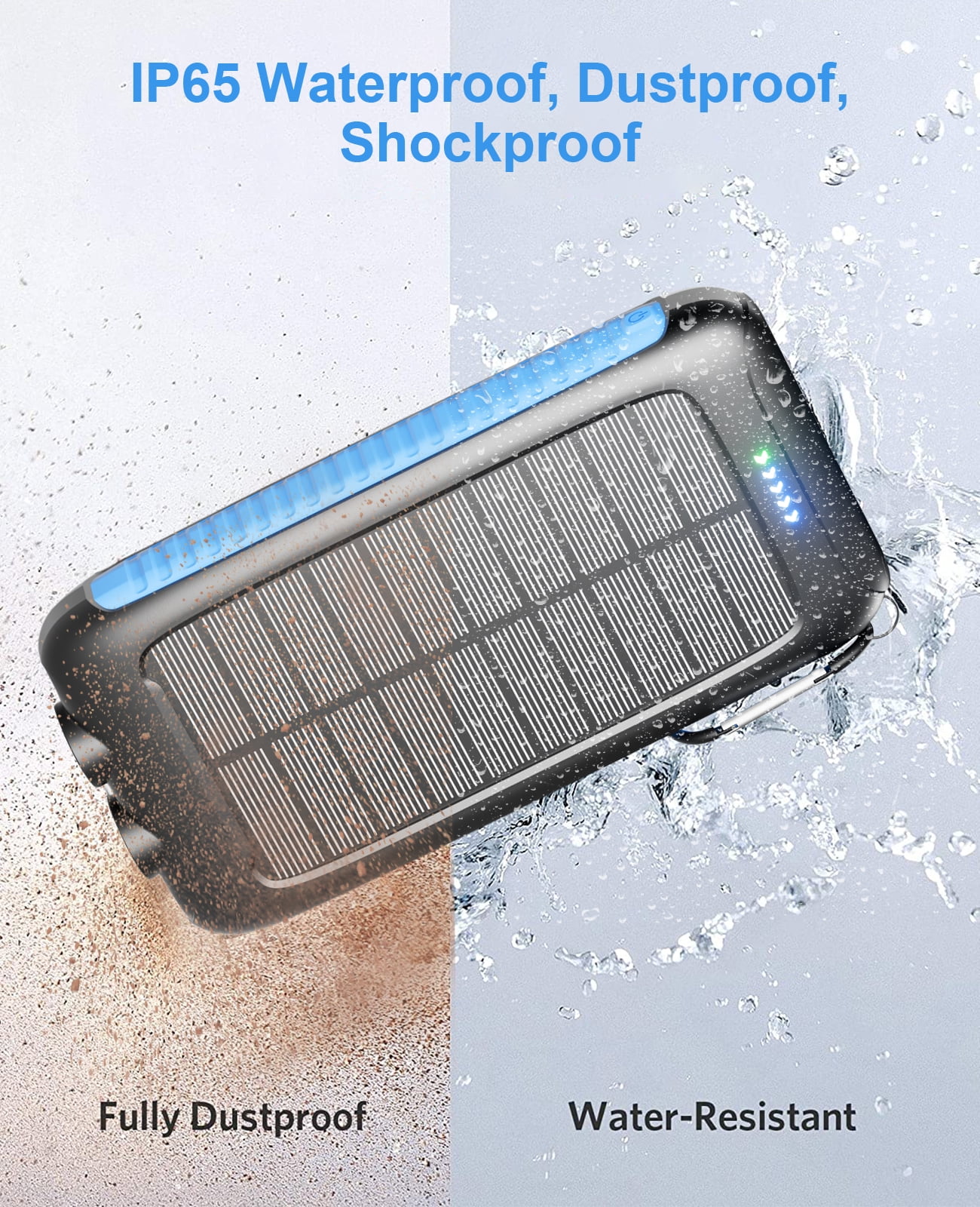 Yelomin 49800mAh Solar Power Bank Portable Charger with Dual 5V USB Ports,2 LED Light Flashlight,Waterproof Battery Pack for iPhone,Android,Suitable for Outdoor Camping Hiking Travel(Blue)