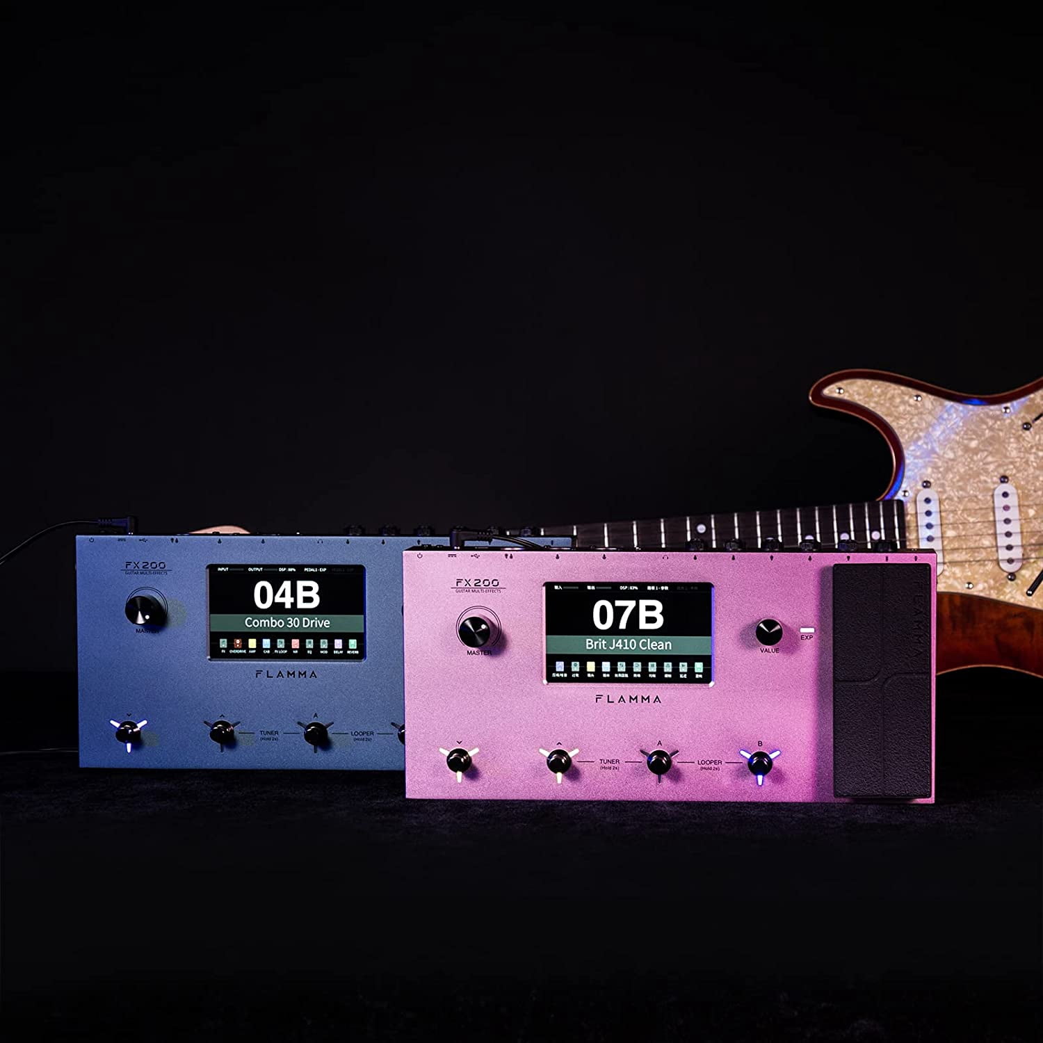 FLAMMA FX200 Multi Effects Guitar Pedal with 5” LCD Touch Screen Programmable MIDI Port Extensive I/O Support Modules Order Changing USB Audio Recording 58 Preamp Models 30 Cabinet Simulations
