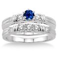 thumbnail image 2 of Classic Art Deco 6mm Round Cut 1.50 Carat Blue Sapphire And Moissanite Diamond Engagement Ring Three Stone Bridal Set on 10k White Gold, 2 of 2