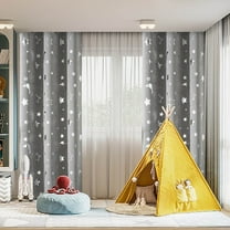 HCBY Space Themed Star Curtains with Silver Pattern - Thermal Blackout for Bedroom & Living Room, Rod Pocket and Grommets Design Machine Wash(Gray,63"x52")