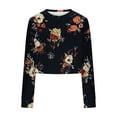 thumbnail image 4 of Karight Womens Cropped Hoodie Ladies Long Sleeve Crop Tops Floral Printed Hoodies Hooded Pullover Sweatshirts, 4 of 5