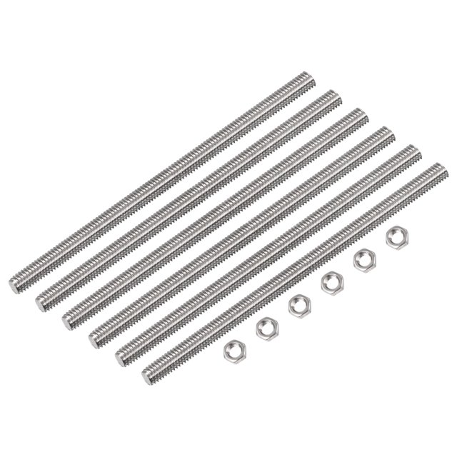 Unique Bargains 6Pack M6 x 400mm Fully Threaded Rod w 6Pack Hex Nuts, 1mm Pitch 304 Stainless Steel Right Hand Threaded Rod