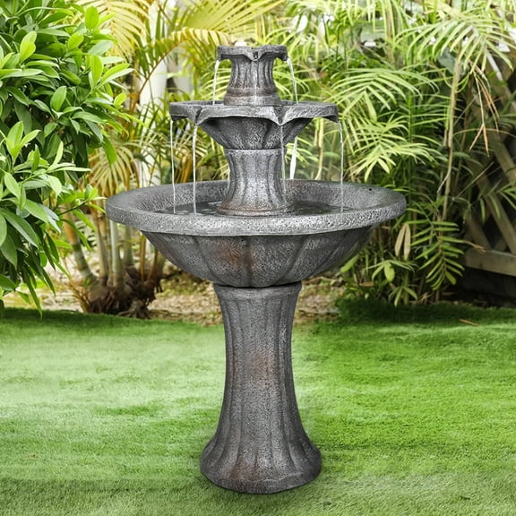 2-Tier Freestanding Waterfall Fountain, Outdoor Garden, Yard, Lawn, Porch Décor