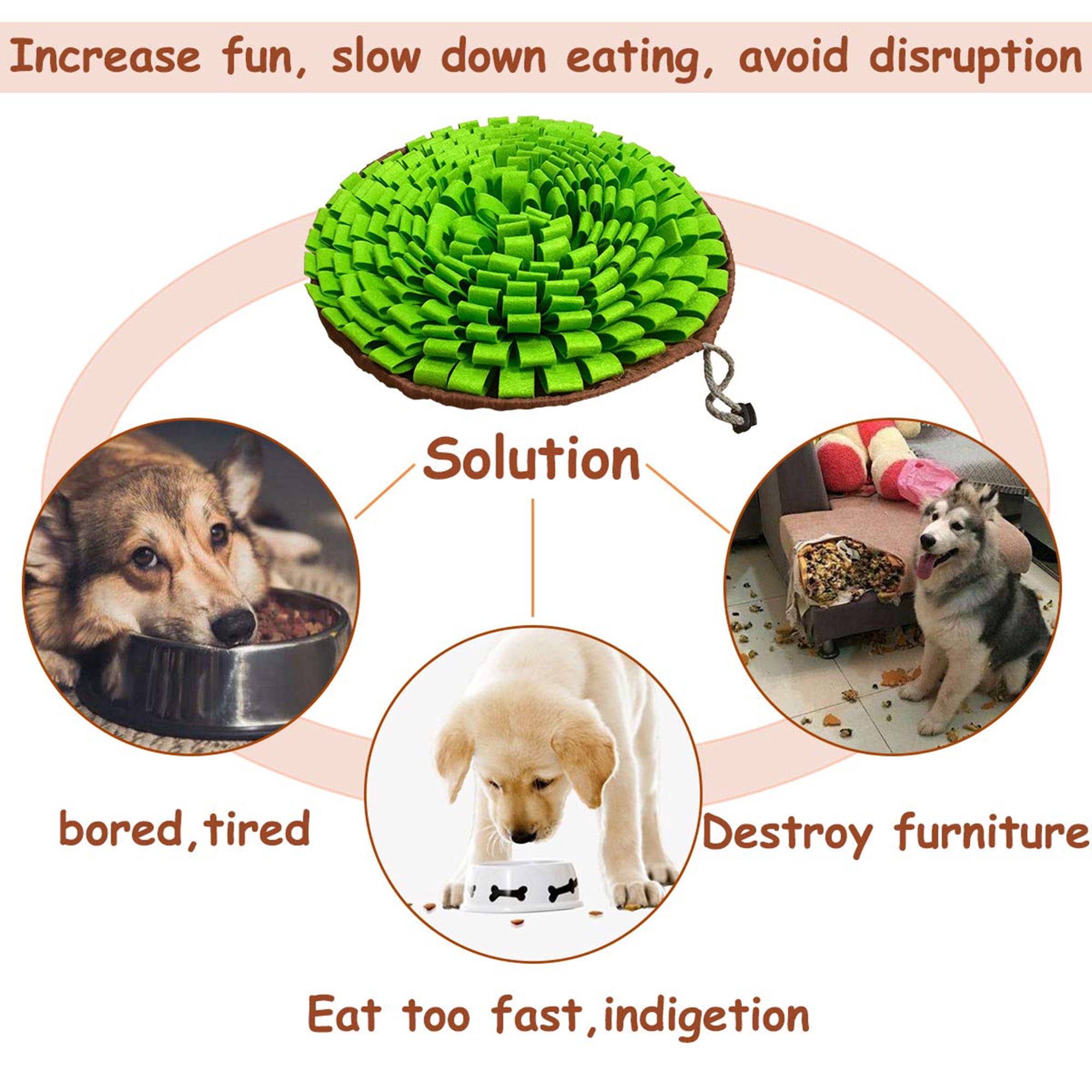 Pet Snuffle Mat: Interactive puzzle toy for dogs/cats/rabbits/guinea pigs. Slow feeder, mental stimulator, stress relief. Portable for indoor/outdoor use. Green.
