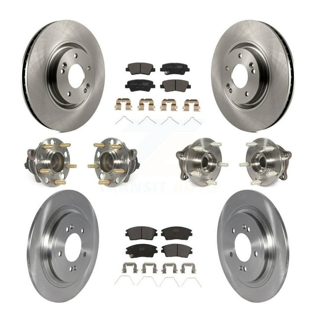 Transit Auto Front Rear Hub Bearings Assembly Disc Brake Rotors and Ceramic Pads Kit (10Pc) for Car Kia Sportage with Electric Parking - Left Right Side (Driver Passenger) KBB-123052