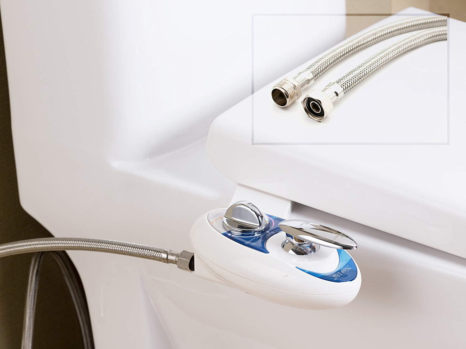 Metal Hoses. Self-Cleaning Luxe Bidet Neo 180 Dual Nozzles Toilet Attachment 
