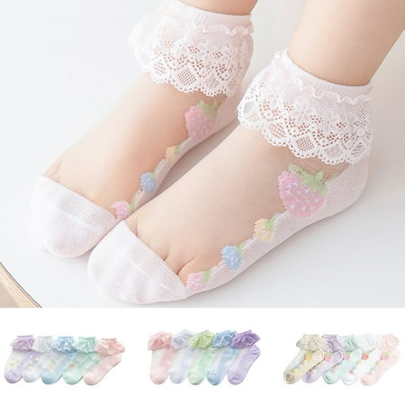 

Yesbay 5 Pairs Baby Socks Super Soft Wear Resistant Cotton Infant Lace Socks Turn Cuff Ruffle Princess Socks Birthday Gift