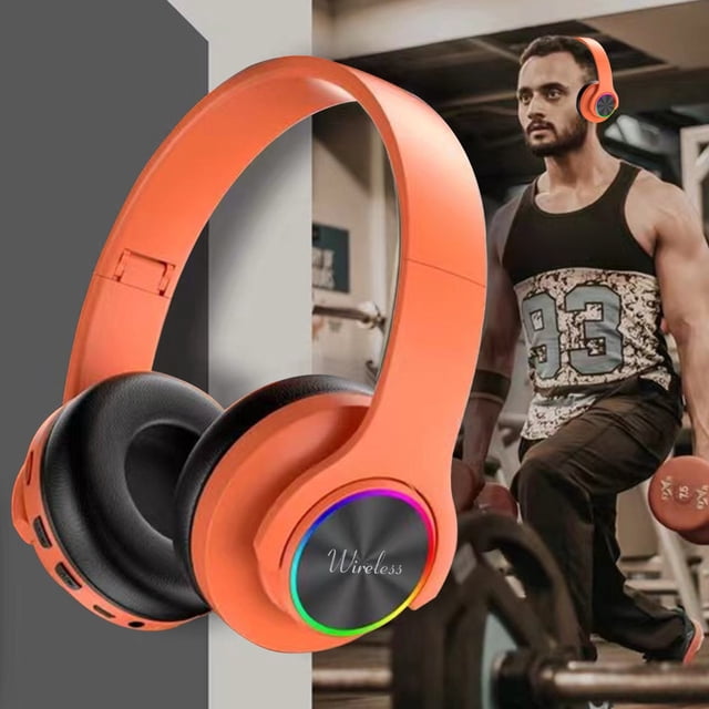 Auriculares inalámbricos Bluetooth universales, iluminados, con luces de respiración de siete colores, plegables, subwoofer, enchufables, supraaurales con luces de siete colores, ranura para tarjeta,