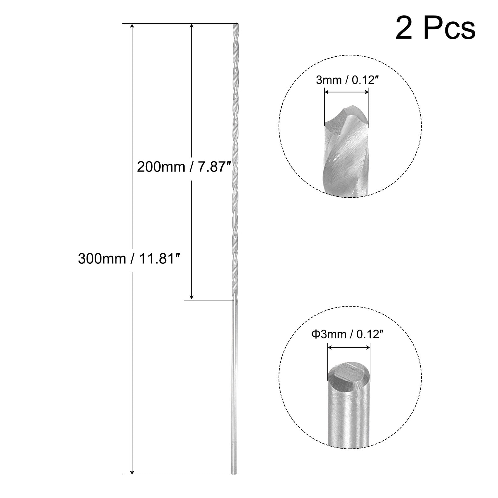 Unique Bargains 2pcs 3mm 1181" Extra Long HSS Twist Drill Bits for Metal Plastic