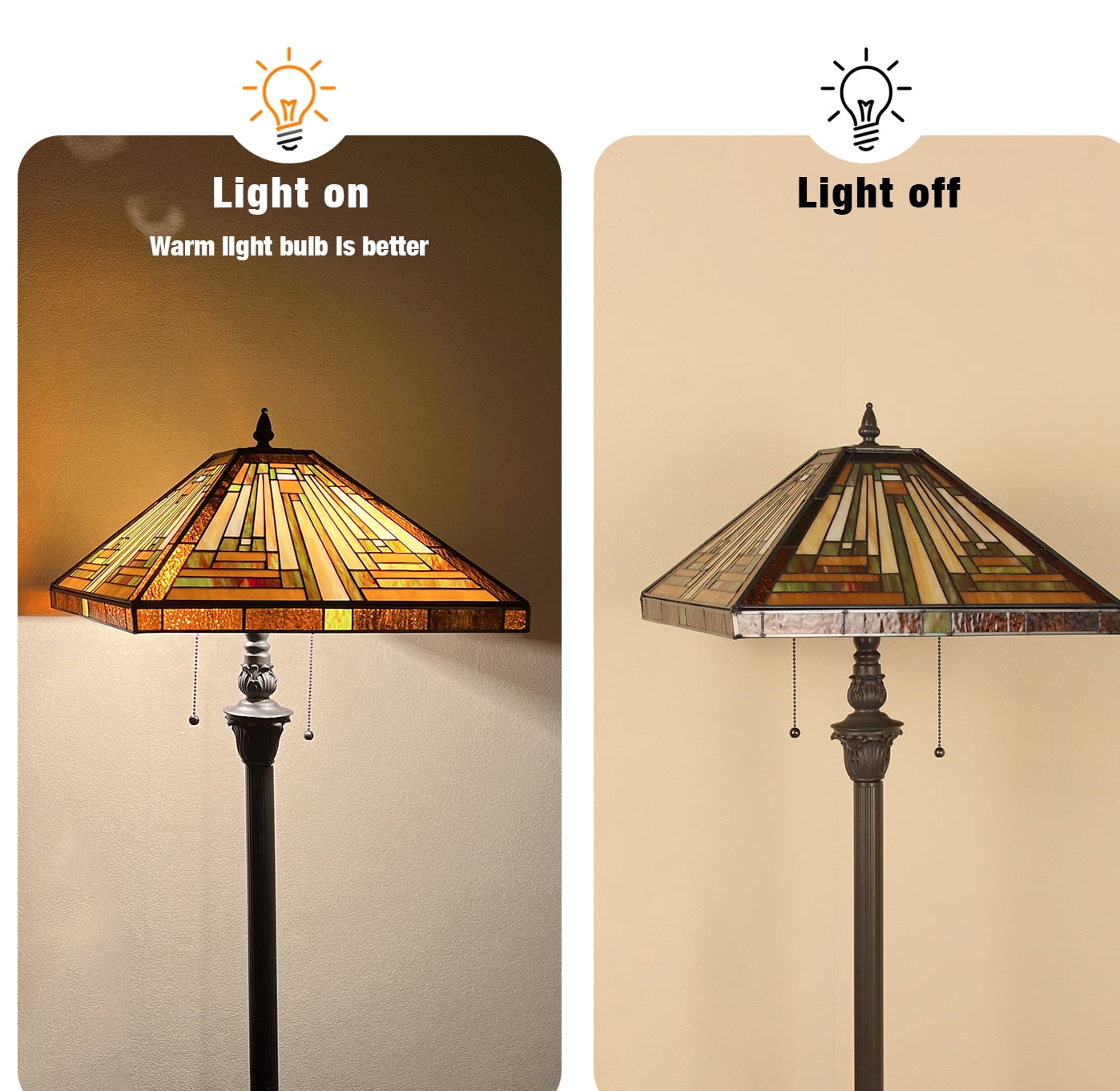 Tiffany Floor Lamp Mission Style Blue Stained Glass Floor Light for Reading Antique 16" Double Light Standing Lamp for Living Room Bedroom Home Office