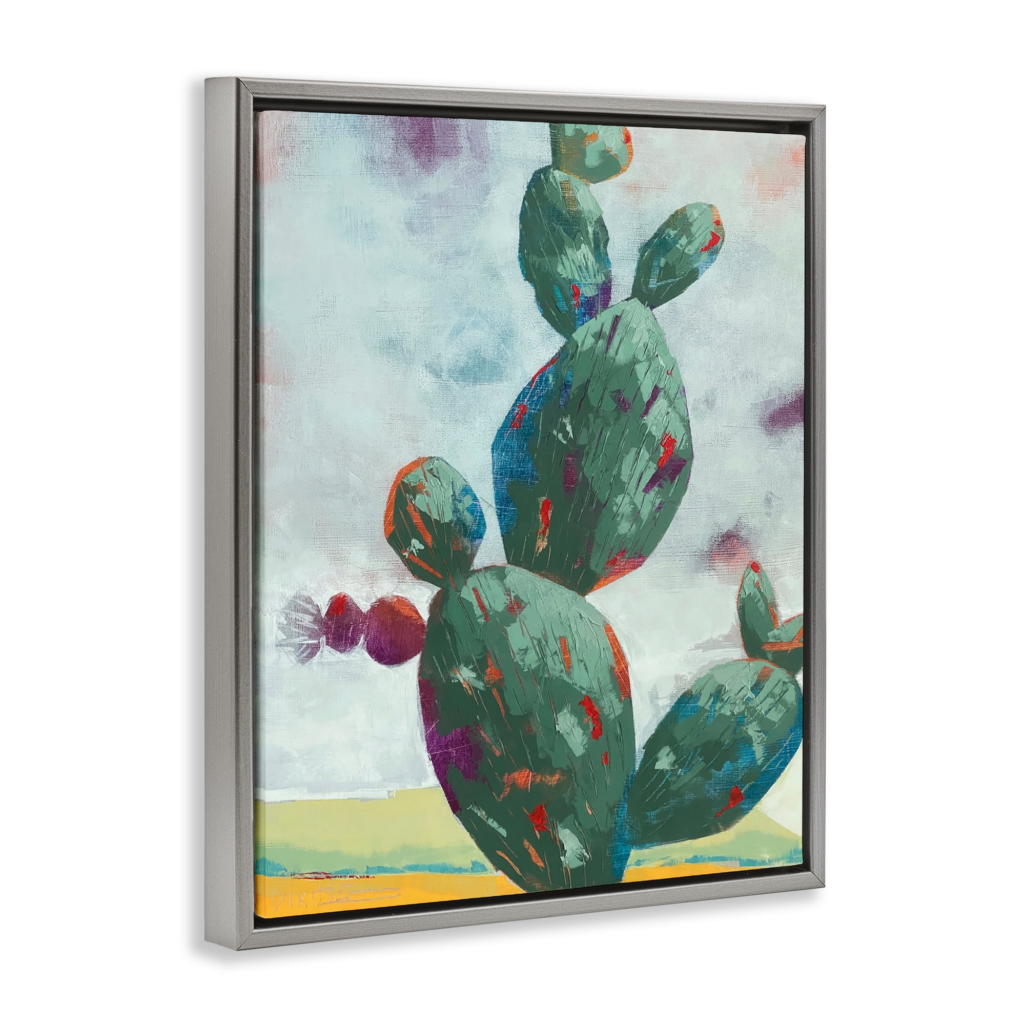 Stand Tall Rounded Cacti Gray Framed Floater Canvas Wall Art, design by Dianna Fritzler