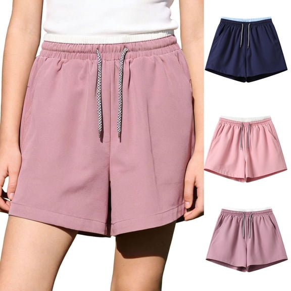 Afuyipoi Girls Shorts Size 10-12,Summer Color - Blocked Waist Elastic Quick Dry Shorts Pink
