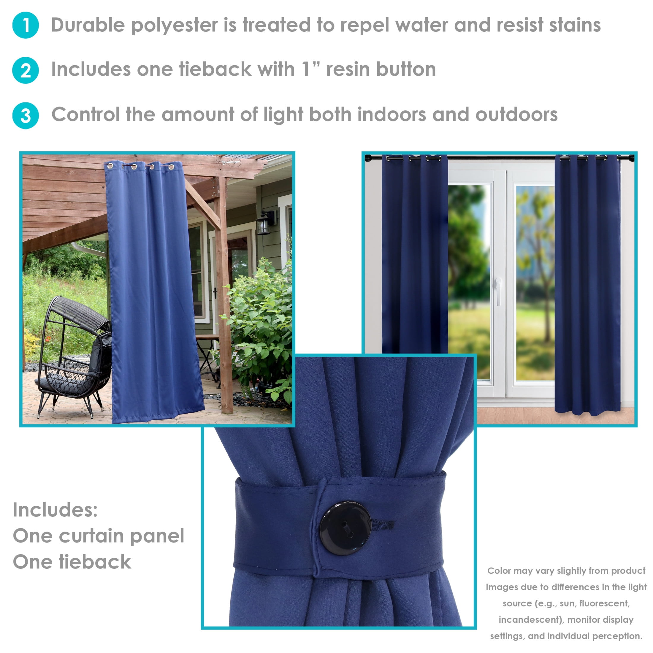 Sunnydaze Modern Blue Solid Blackout Indoor or Outdoor Curtain, 52" x 107" (1 Panel)
