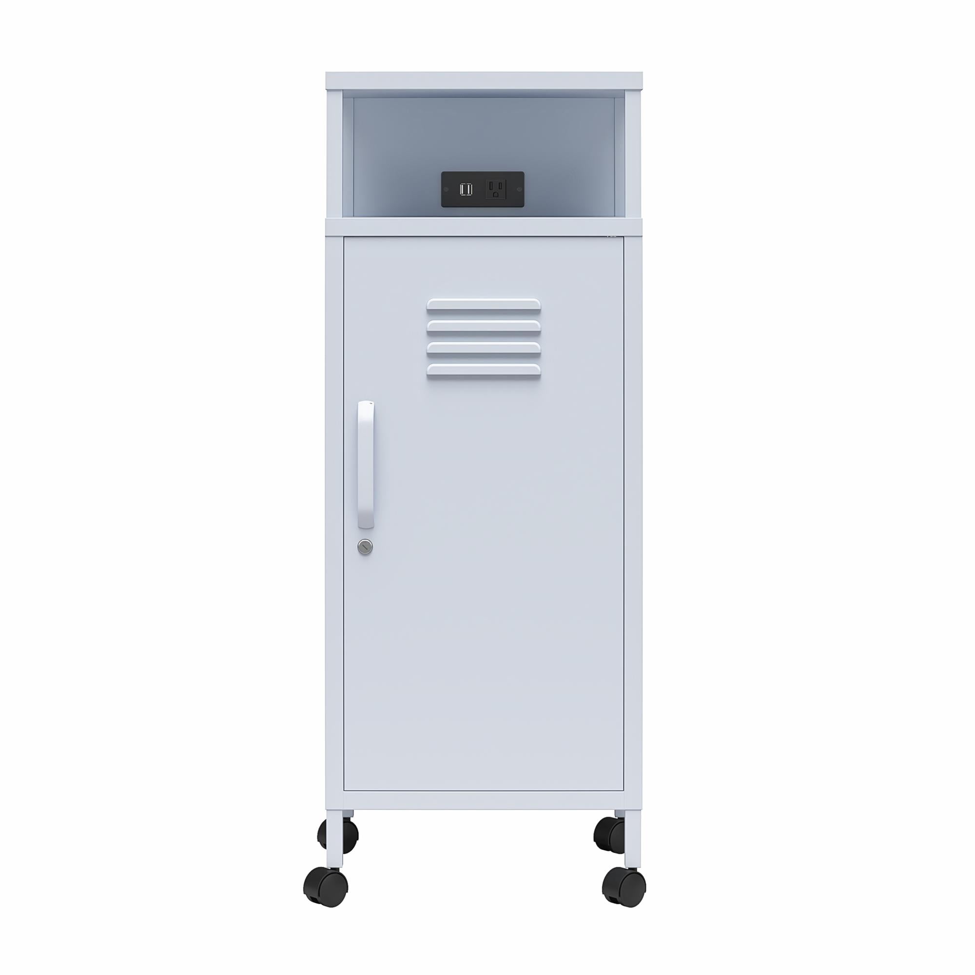 Novogratz Cache Metal Locker-Style Mobile Storage Cart, Powder Blue