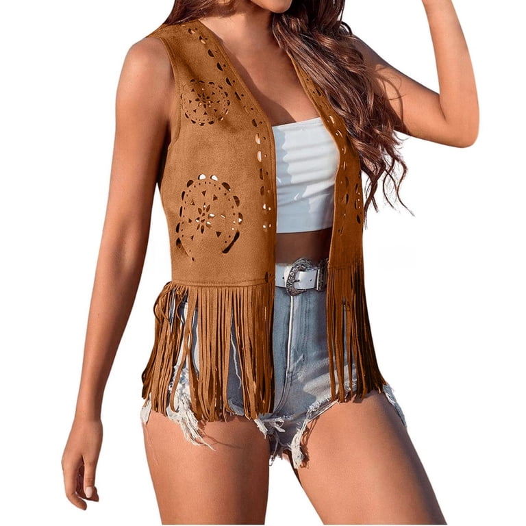 Tittly fringe vest western vest women hippie vest brown fringe