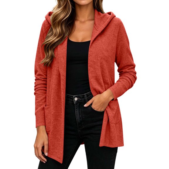 Oksale Women Cotton Hoodie Cardigan Lightweight Soft Cozy Long Sleeve Cardigans with Pockets Casual Open Front Fall Clothes Wine M