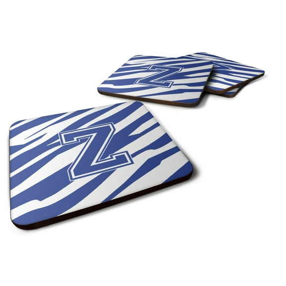 Letter Z Initial Tiger Stripe Blue and White Foam Coaster Set of 4