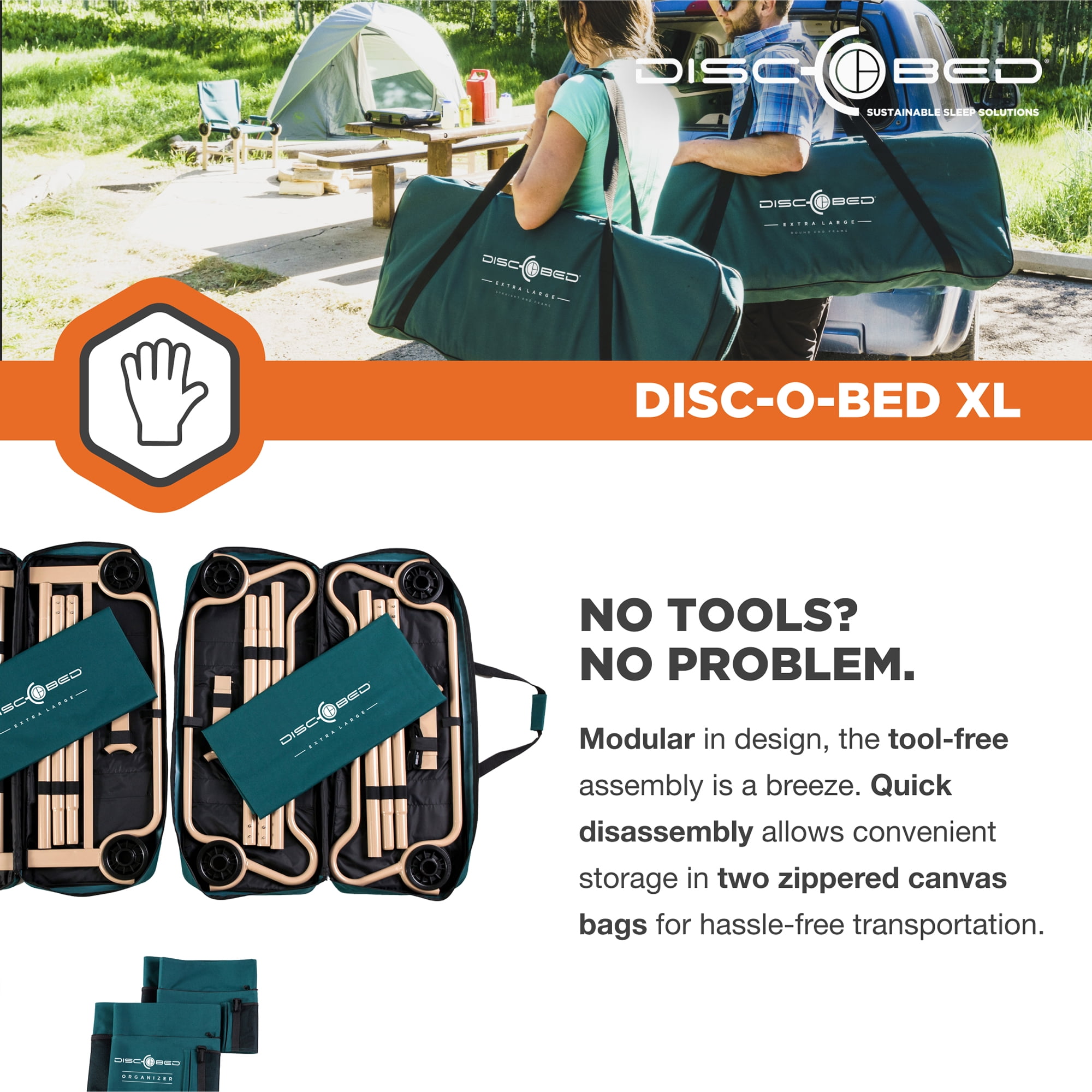 Disc-O-Bed XL Portable Adult Camping Guest Cot, Benchable