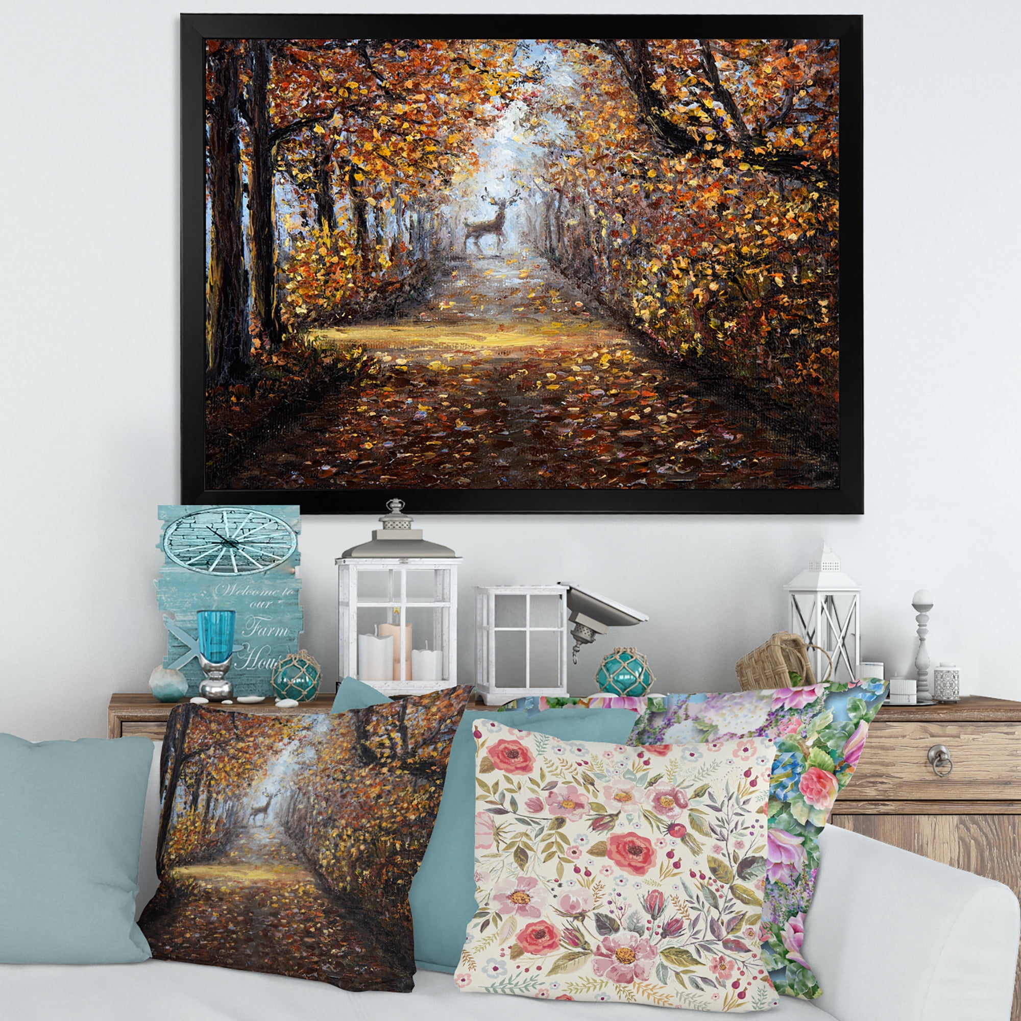 Designart 'Deer In The Autumn Park' Lake House Framed Art Print