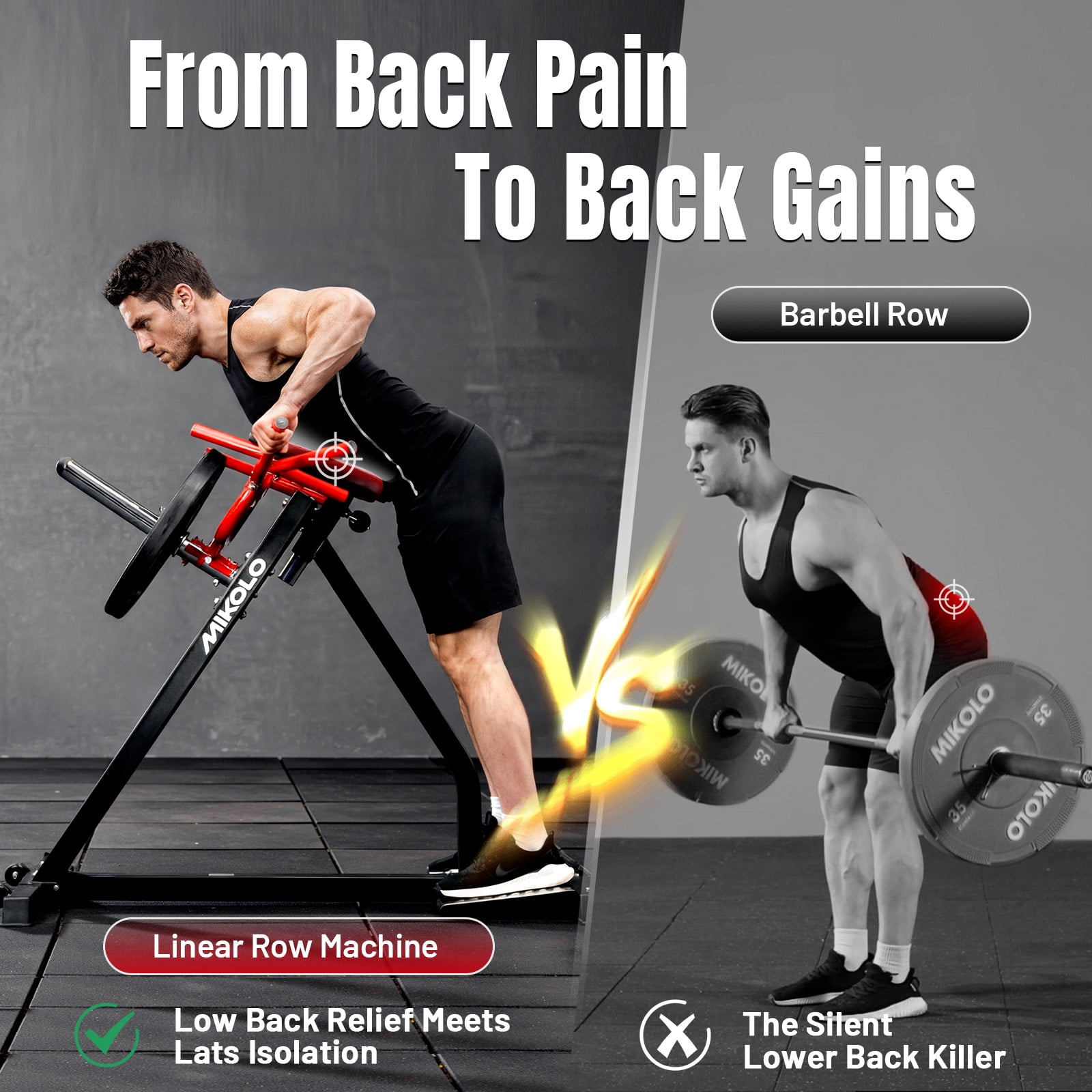Mikolo Linear Row Machine, Back Workout Machine for Home Gym, Plate-Loaded Back Machine with Linear Bearing, Back Row Machine LAT Strength Training Equipment S7