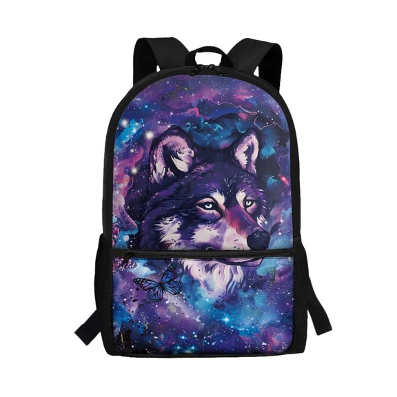 Uourmeti Galactic Wolf Backpack, Bookbag 17 Inch Smooth Zipper School Backpack for Travel Outdoor
