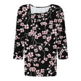 thumbnail image 5 of Today kttectoa Loose Pleated Ornamental Button Tunic Tops Tops for Women Trendy Floral Graphic T Shirts Square Neck 3/4 Sleeve Blouse Tops for Women Trendy Costume, 5 of 5