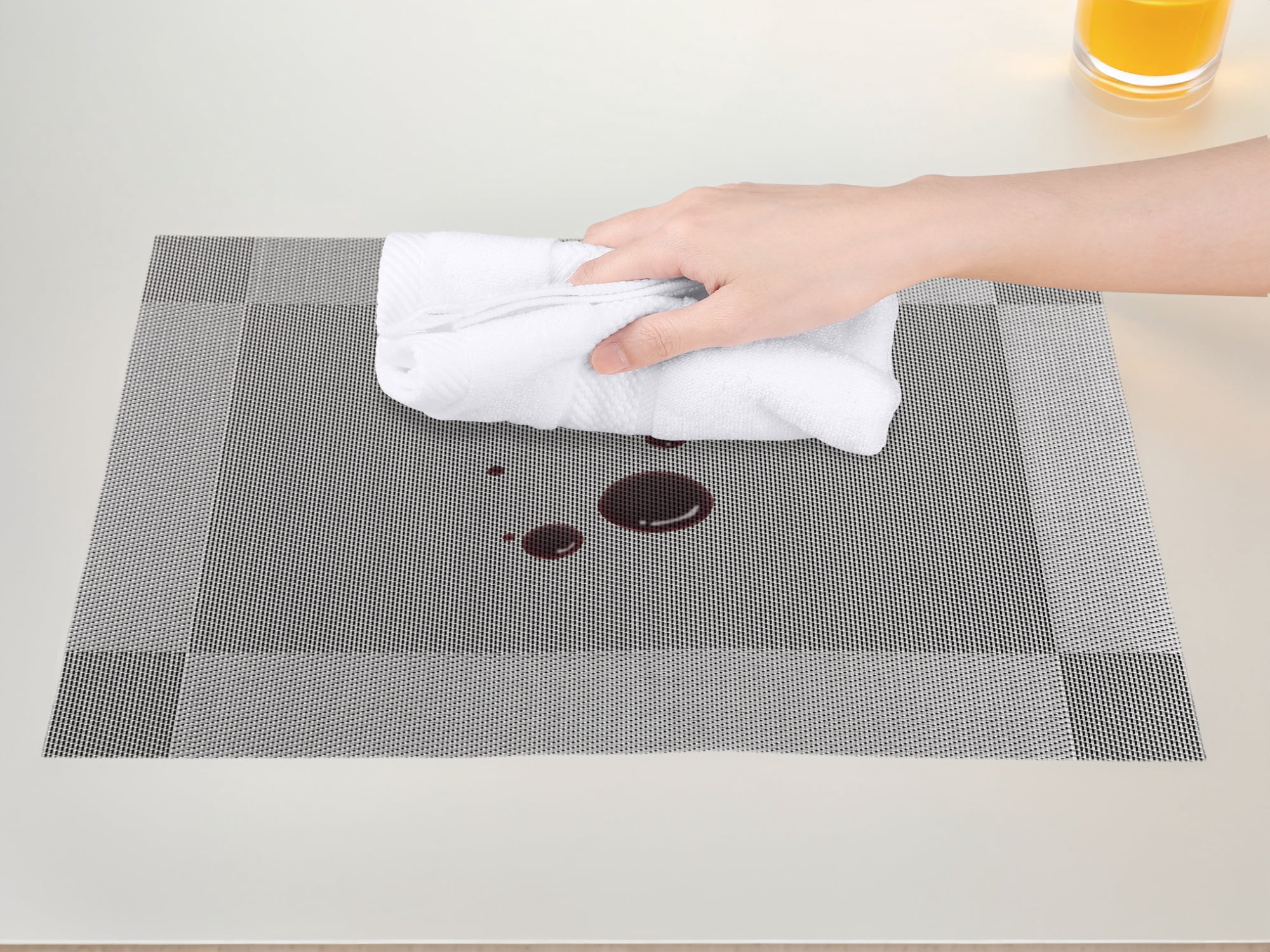 Unique Bargains Set of 8 Washable Wipeable Heat Resistant Table Placemat White Gray