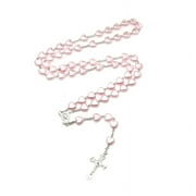 HPDDIN Catholic Cross Rosary Necklaces Heart Bead Cross Pendant Religious Jewelry Gift