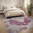 thumbnail image 3 of ODIKA 8'x10' Washable Area Rug Plum Purple Boho Vintage Distressed Fuzzy Abstract Swirl for King Size Bedroom Under Bed, Master Suite, Non-Shedding, Easy Care, 3 of 7