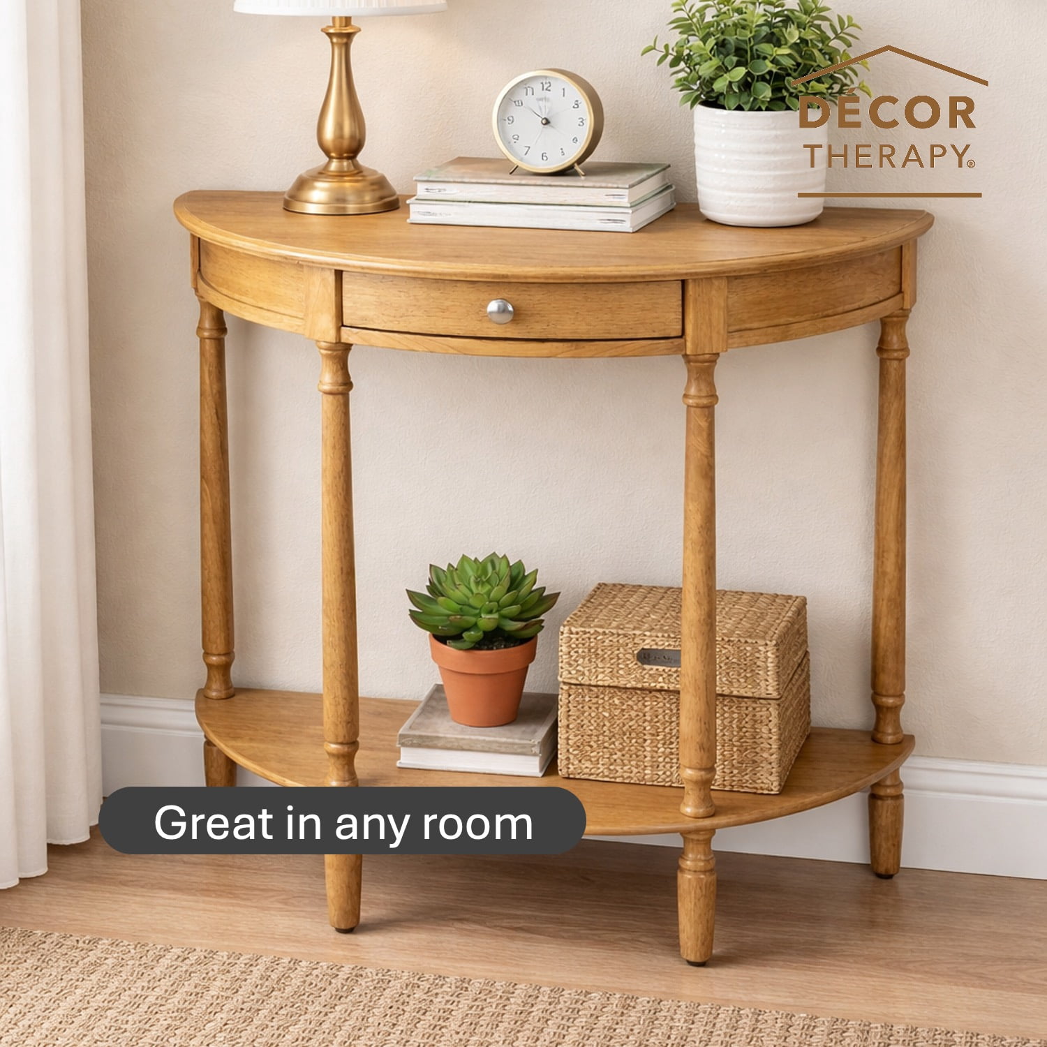 Decor Therapy Truro Half-Round Console Table with Drawer and Shelf - Traditional Entry Table for Foyer and Living Room, Seadrift Finish